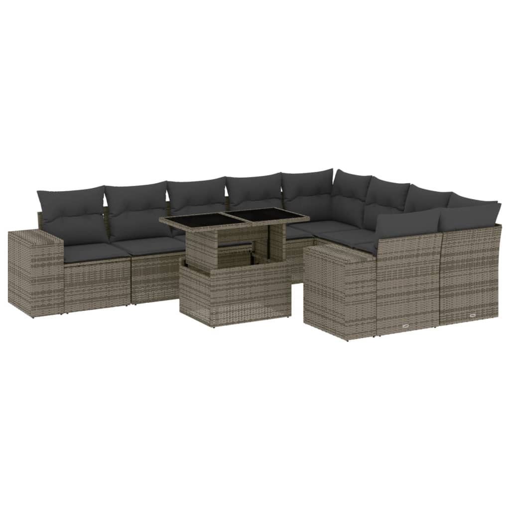 Set Divano da Giardino 10 pz con Cuscini Grigio in Polyrattan - homemem39