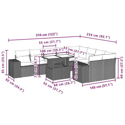 Set Divani da Giardino 10 pz con Cuscini Grigio in Polyrattan | homemem39