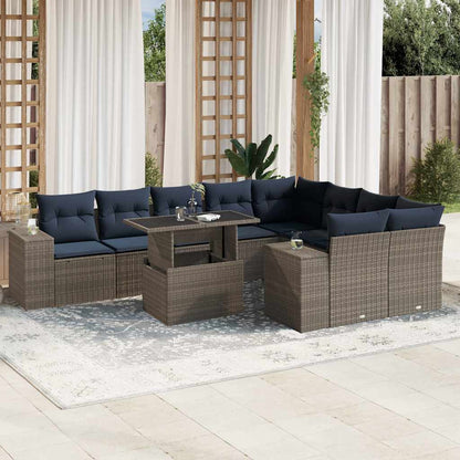 Set Divani da Giardino 10 pz con Cuscini Grigio in Polyrattan | homemem39