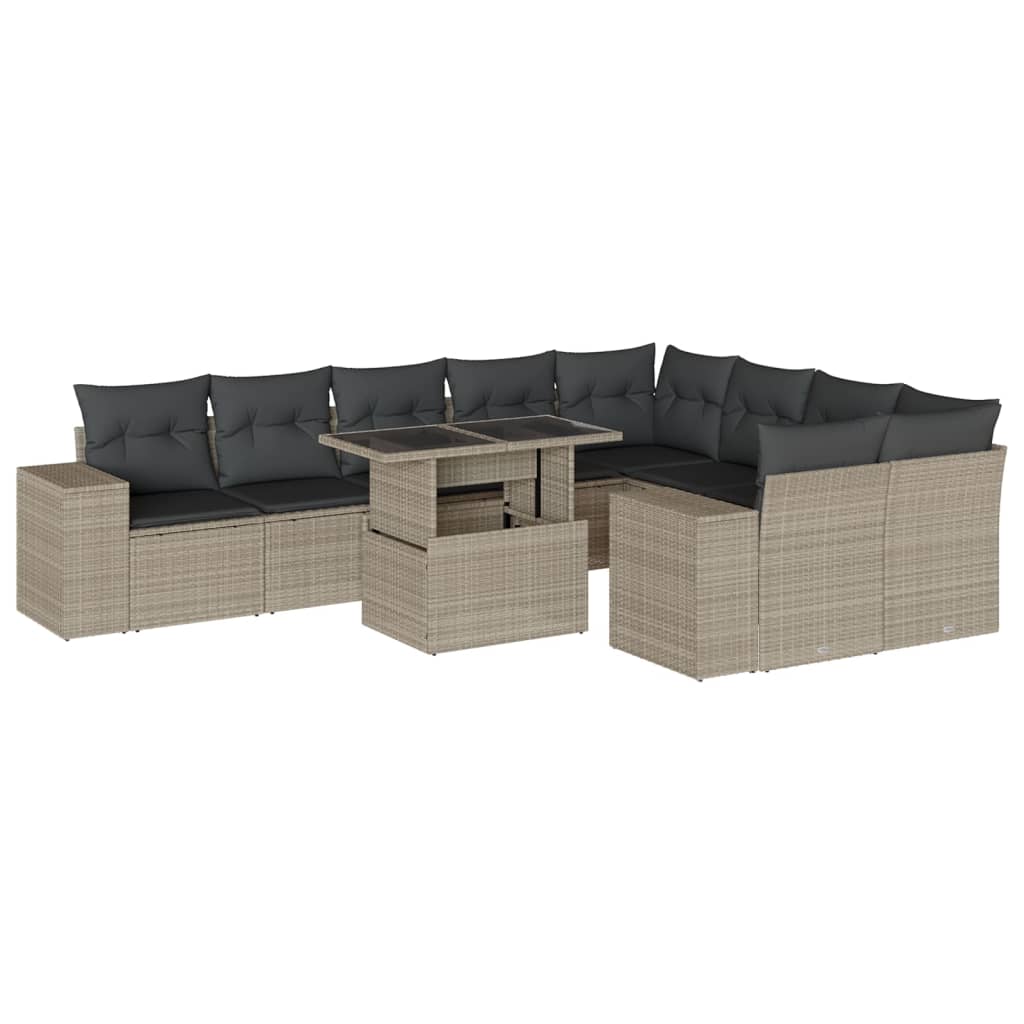 Set Divano Giardino 10 pz con Cuscini Grigio Chiaro Polyrattan | homemem39