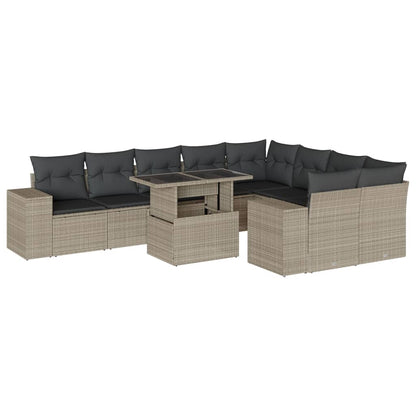 Set Divano Giardino 10 pz con Cuscini Grigio Chiaro Polyrattan | homemem39