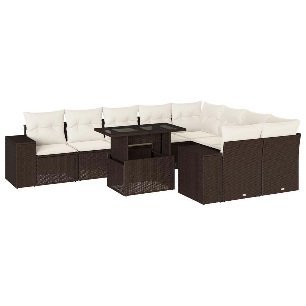 Set Divani da Giardino 10pz con Cuscini in Polyrattan Marrone - homemem39