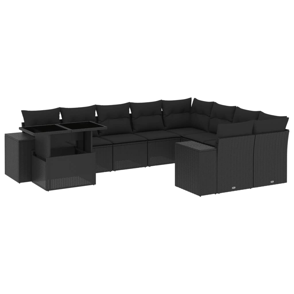 Set Divani da Giardino 10pz con Cuscini in Polyrattan Nero - homemem39