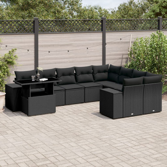 Set Divani da Giardino 10pz con Cuscini in Polyrattan Nero - homemem39