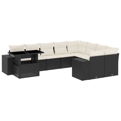 Set Divani da Giardino 10pz con Cuscini in Polyrattan Nero - homemem39