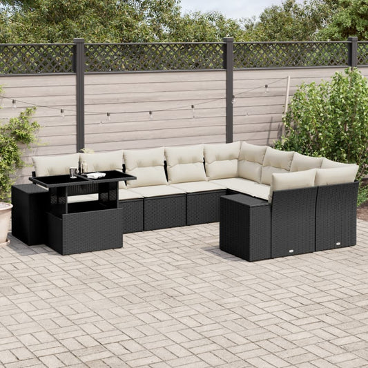 Set Divani da Giardino 10pz con Cuscini in Polyrattan Nero - homemem39