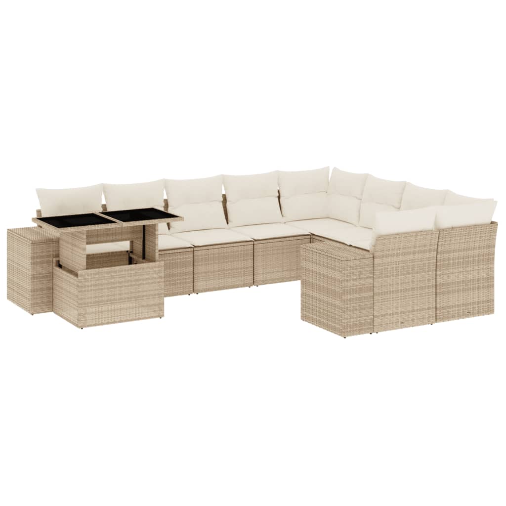 Set Divano da Giardino 10 pz con Cuscini Beige in Polyrattan - homemem39