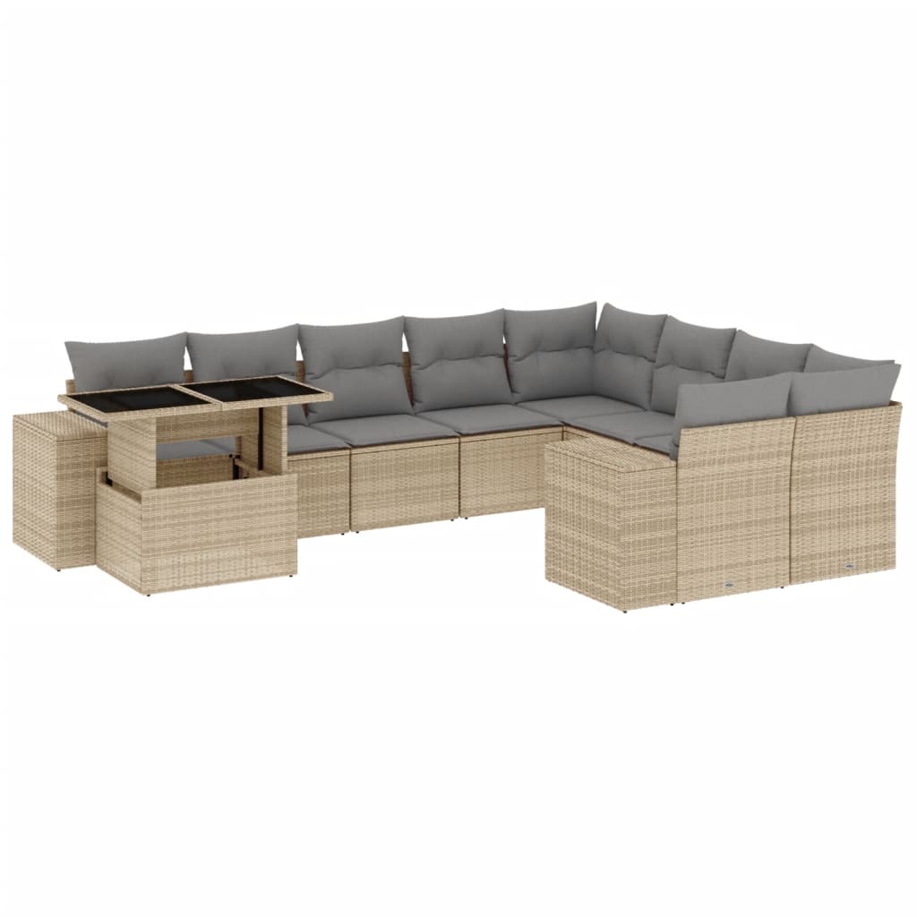 Set Divano da Giardino 10 pz con Cuscini Beige in Polyrattan - homemem39