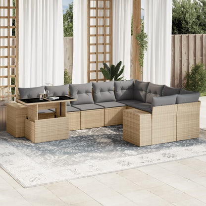 Set Divano da Giardino 10 pz con Cuscini Beige in Polyrattan - homemem39