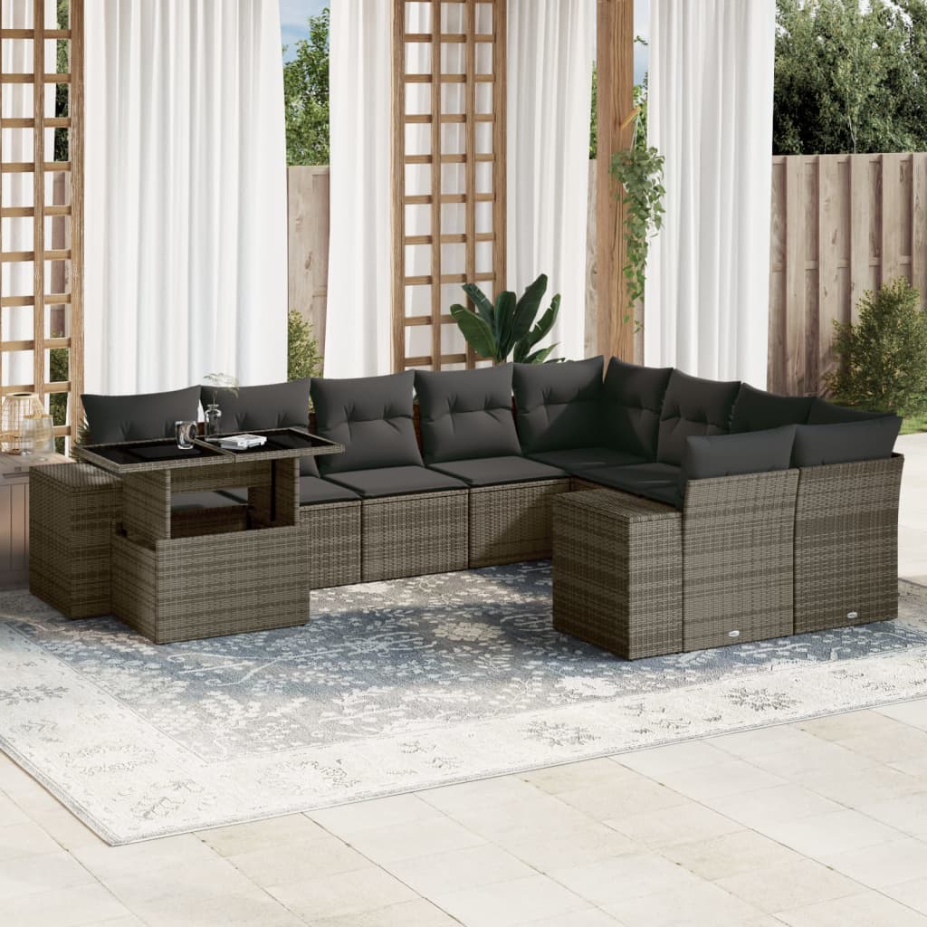 Set Divano da Giardino 10 pz con Cuscini Grigio in Polyrattan - homemem39