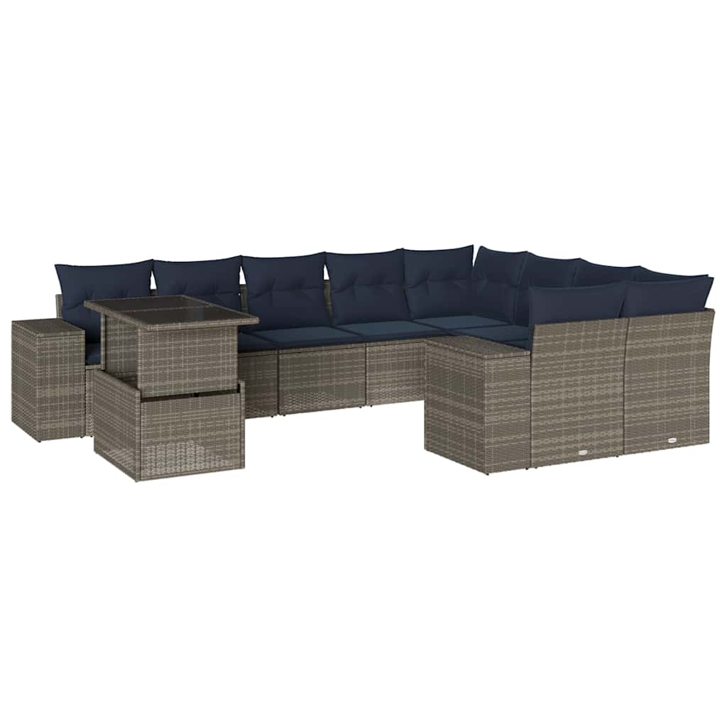 Set Divani da Giardino 10 pz con Cuscini Grigio in Polyrattan | homemem39