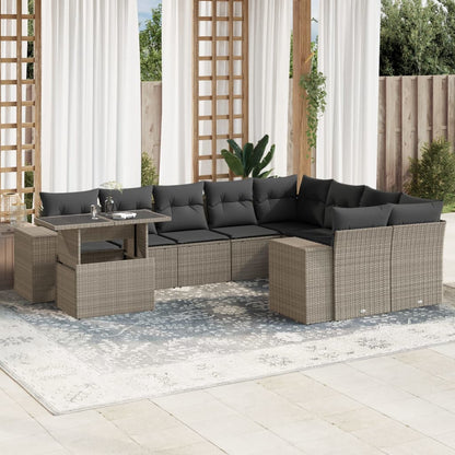 Set Divano Giardino 10 pz con Cuscini Grigio Chiaro Polyrattan - homemem39