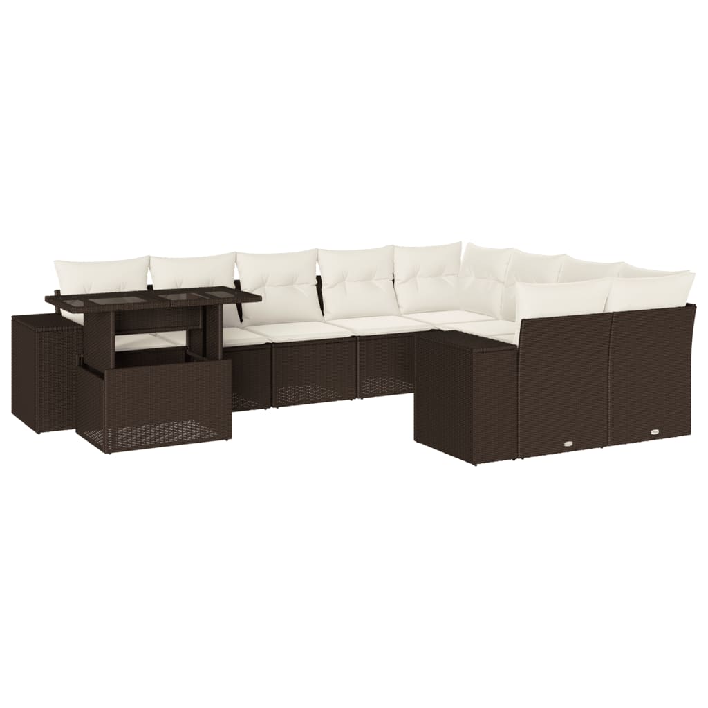 Set Divani da Giardino 10pz con Cuscini in Polyrattan Marrone - homemem39