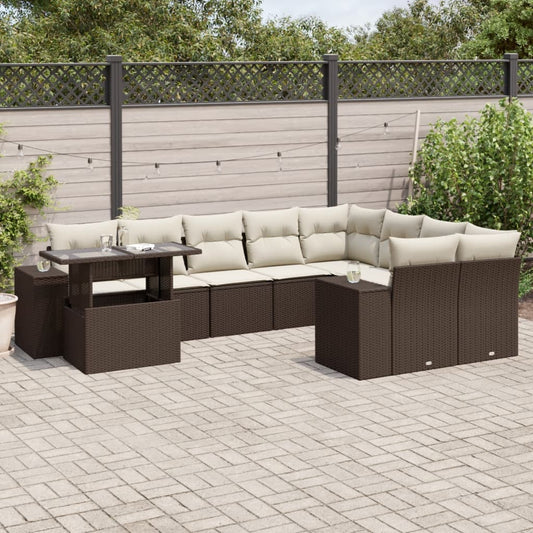 Set Divani da Giardino 10pz con Cuscini in Polyrattan Marrone - homemem39