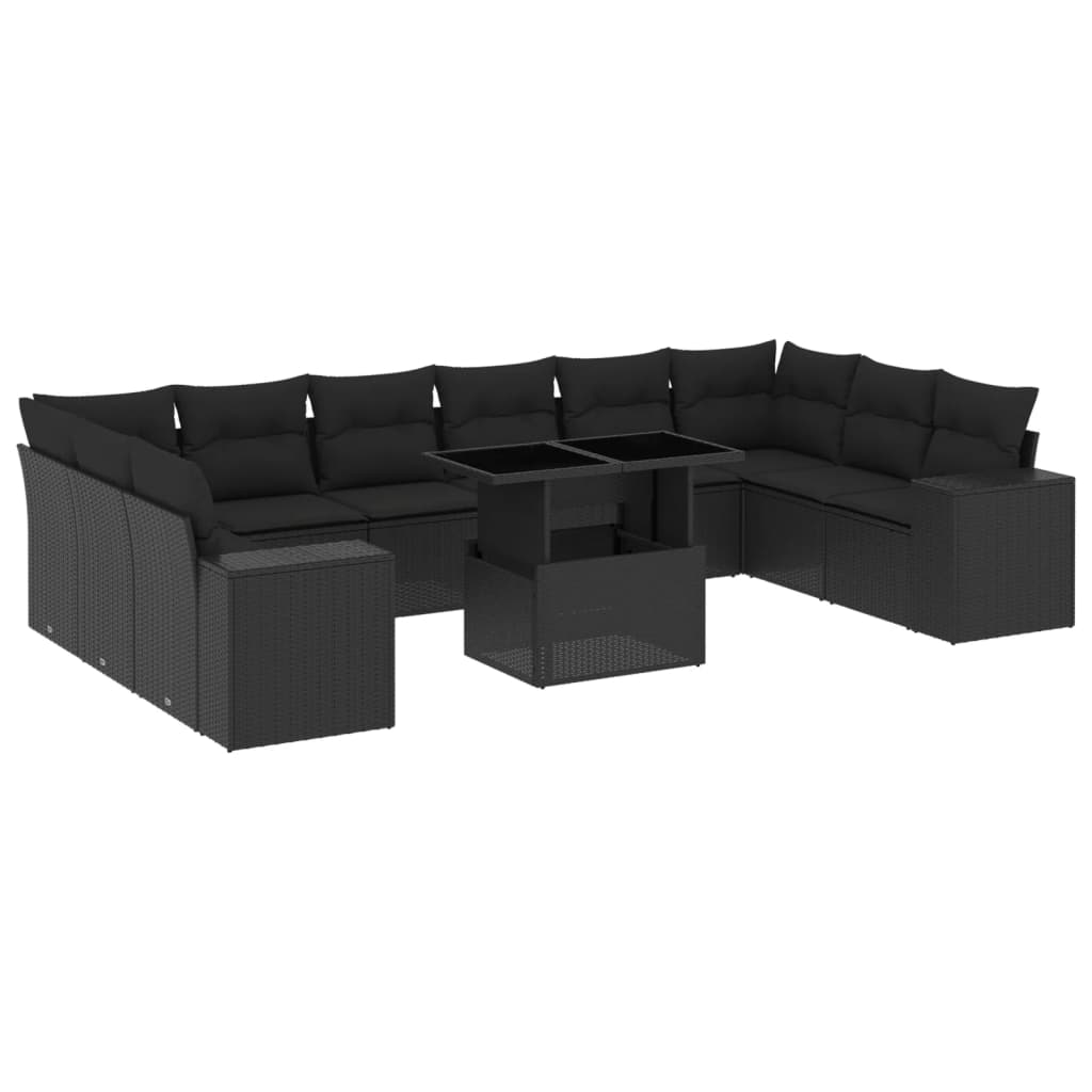 Set Divani da Giardino 11 pz con Cuscini in Polyrattan Nero - homemem39