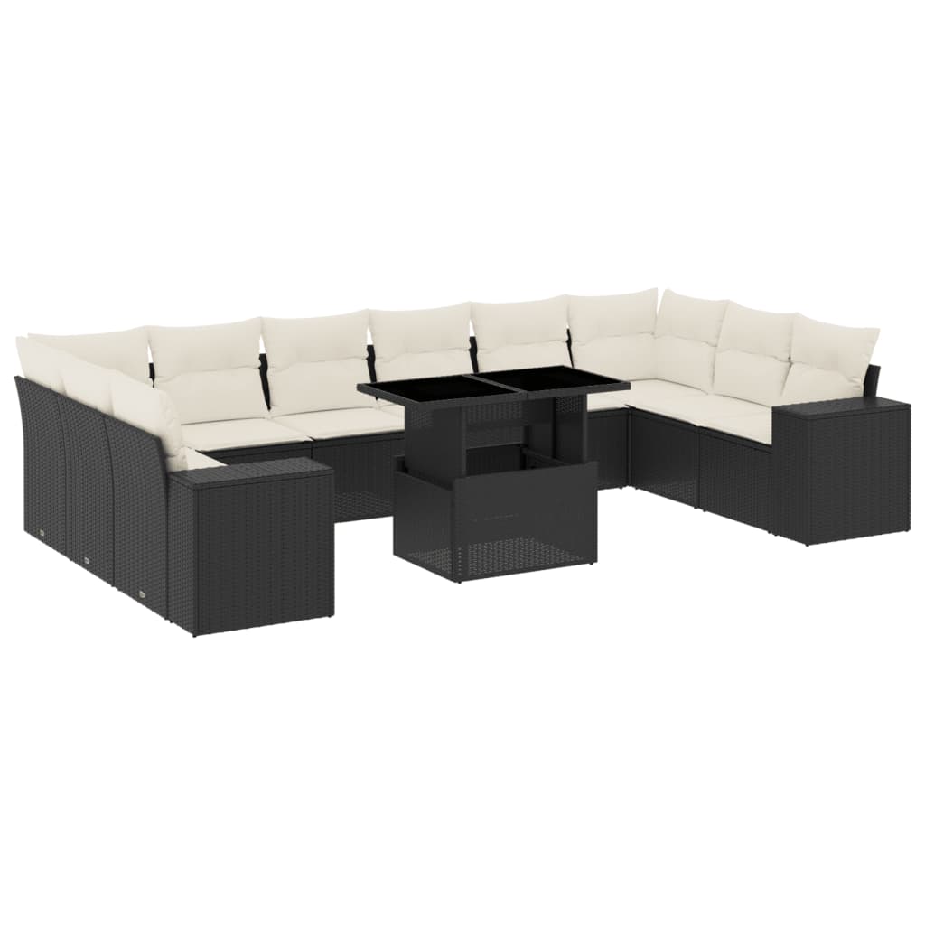 Set Divani da Giardino 11 pz con Cuscini in Polyrattan Nero | homemem39