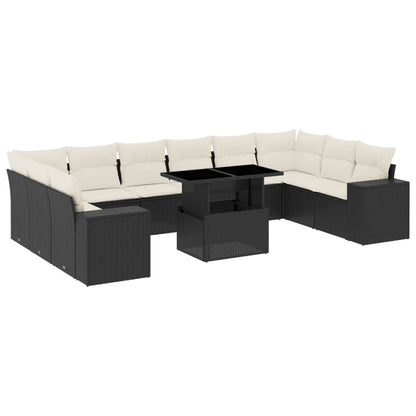Set Divani da Giardino 11 pz con Cuscini in Polyrattan Nero | homemem39