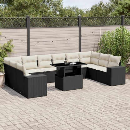 Set Divani da Giardino 11 pz con Cuscini in Polyrattan Nero - homemem39
