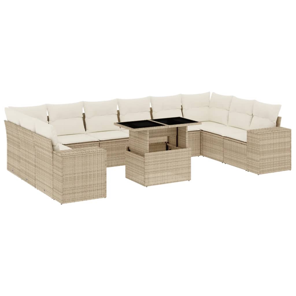 Set Divani da Giardino 11 pz con Cuscini Beige in Polyrattan - homemem39