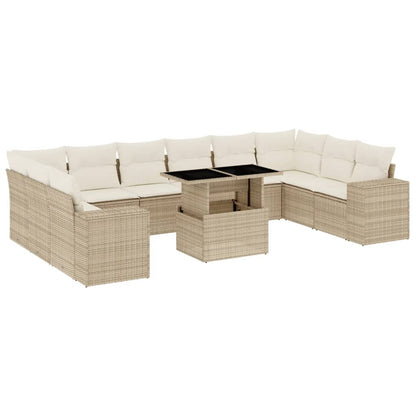 Set Divani da Giardino 11 pz con Cuscini Beige in Polyrattan - homemem39