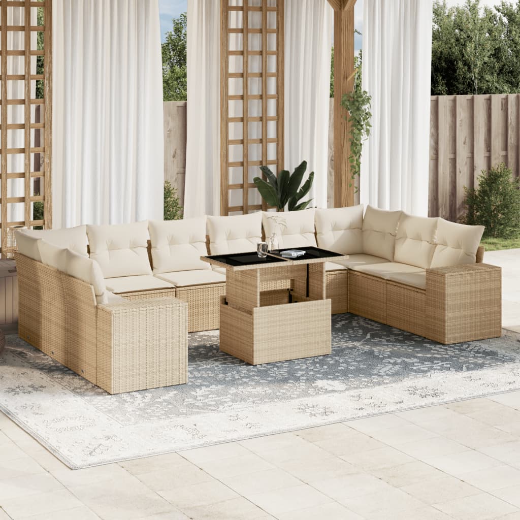Set Divani da Giardino 11 pz con Cuscini Beige in Polyrattan | homemem39