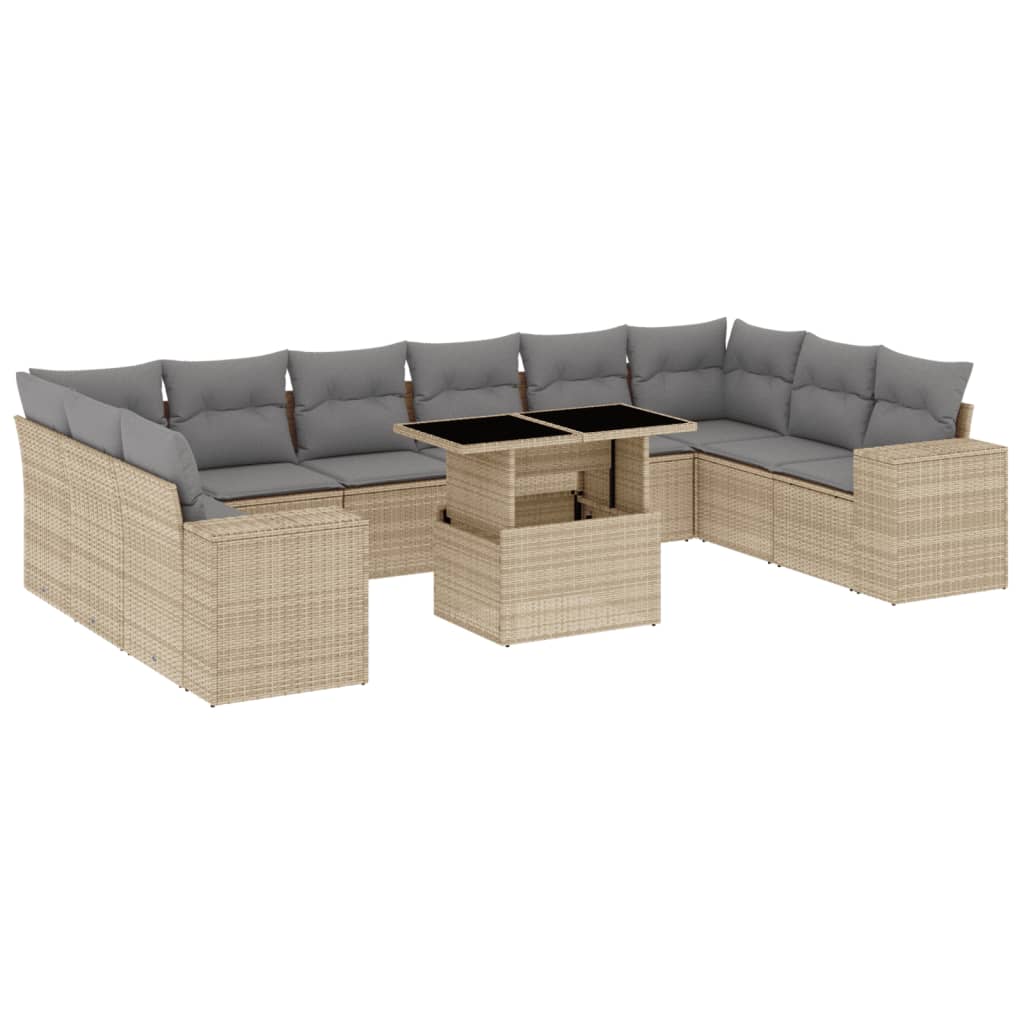 Set Divani da Giardino 11 pz con Cuscini Beige in Polyrattan | homemem39