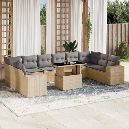 Set Divani da Giardino 11 pz con Cuscini Beige in Polyrattan | homemem39