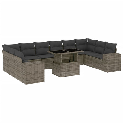 Set Divani da Giardino 11 pz con Cuscini in Polyrattan Grigio - homemem39