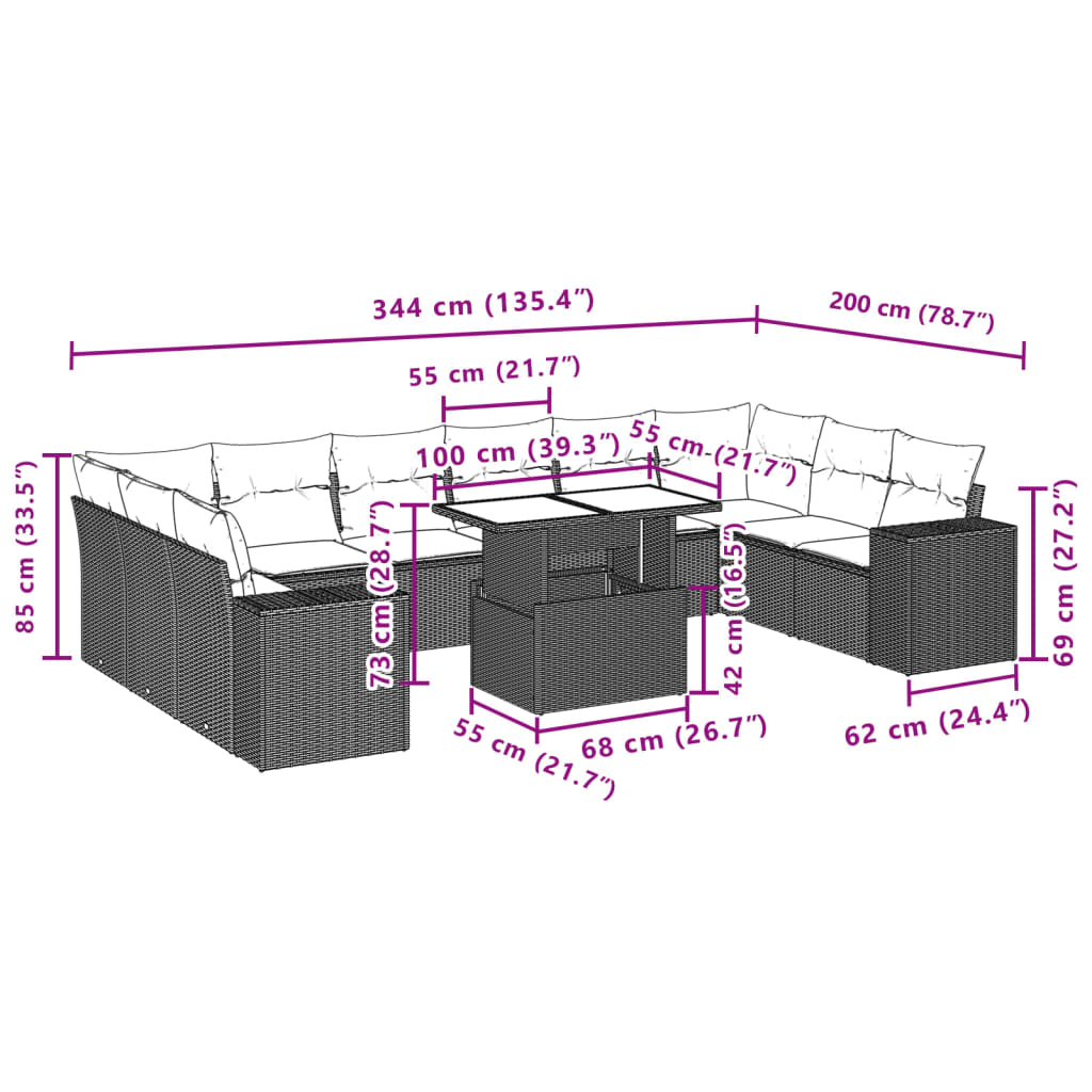 Set Divani da Giardino 11 pz con Cuscini in Polyrattan Grigio | homemem39