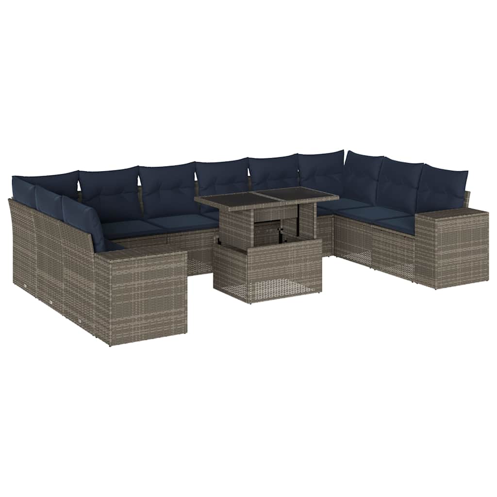 Set Divani da Giardino 11 pz con Cuscini Grigio in Polyrattan | homemem39