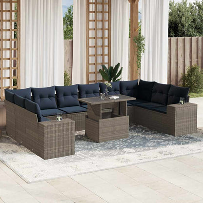 Set Divani da Giardino 11 pz con Cuscini Grigio in Polyrattan | homemem39