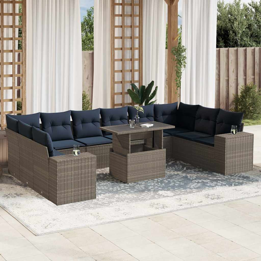 Set Divani da Giardino 11 pz con Cuscini Grigio in Polyrattan