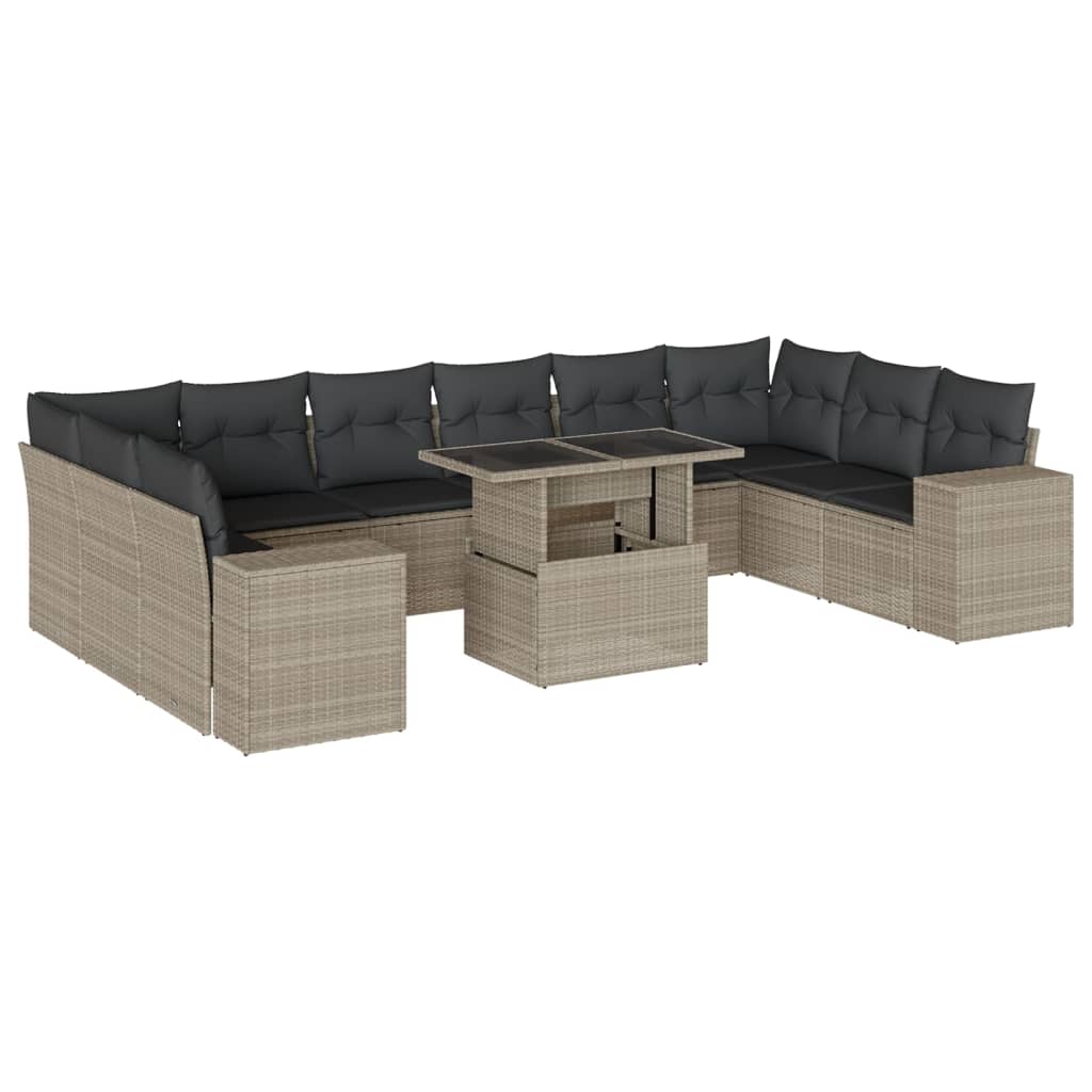 Set Divani da Giardino 11 pz con Cuscini in Polyrattan Grigio | homemem39