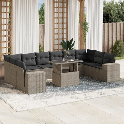 Set Divani da Giardino 11 pz con Cuscini in Polyrattan Grigio - homemem39