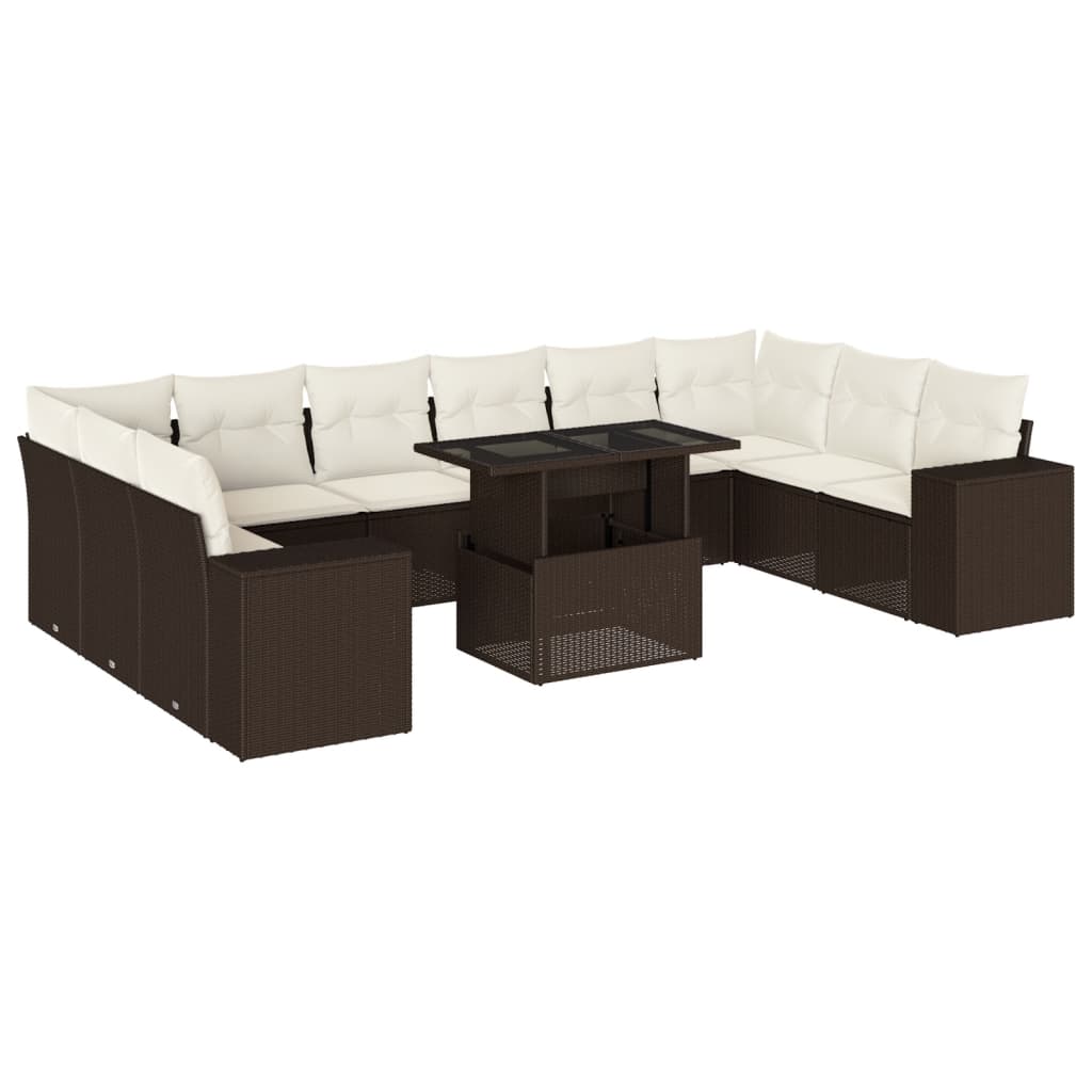Set Divani da Giardino 11 pz con Cuscini Polyrattan Marrone | homemem39