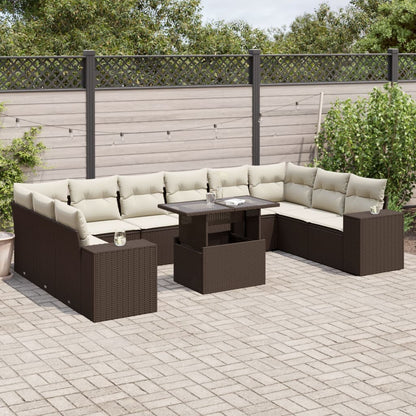 Set Divani da Giardino 11 pz con Cuscini Polyrattan Marrone | homemem39