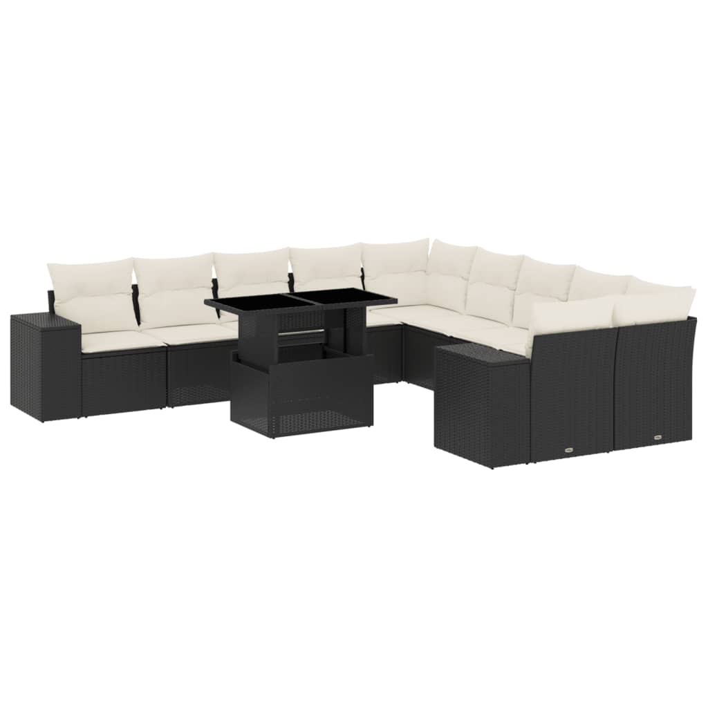 Set Divani da Giardino 11 pz con Cuscini in Polyrattan Nero | homemem39