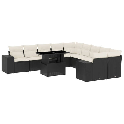 Set Divani da Giardino 11 pz con Cuscini in Polyrattan Nero - homemem39