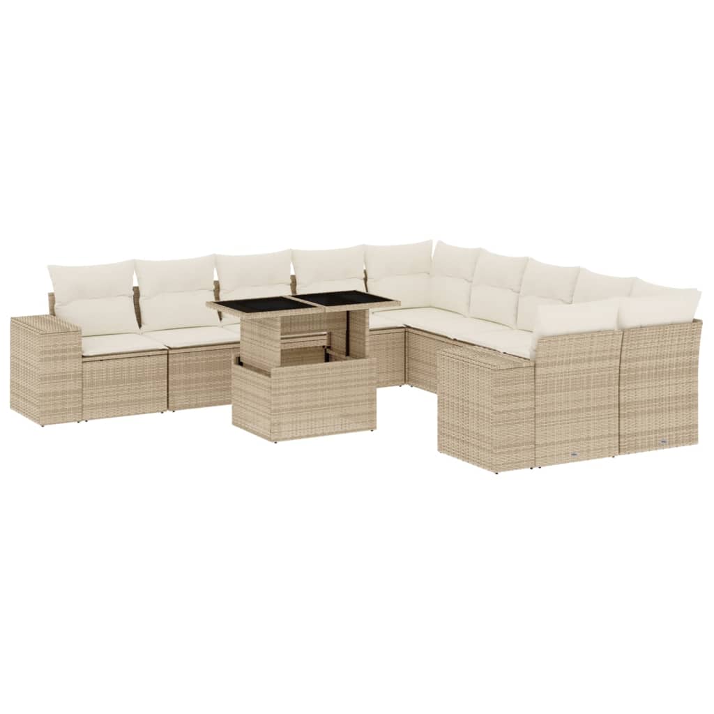 Set Divani da Giardino 11 pz con Cuscini Beige in Polyrattan