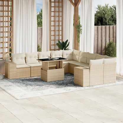 Set Divani da Giardino 11 pz con Cuscini Beige in Polyrattan - homemem39
