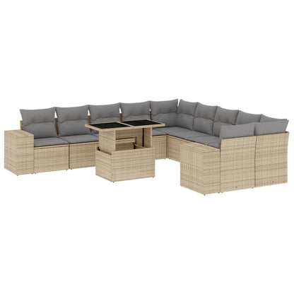 Set Divani da Giardino 11 pz con Cuscini Beige in Polyrattan | homemem39