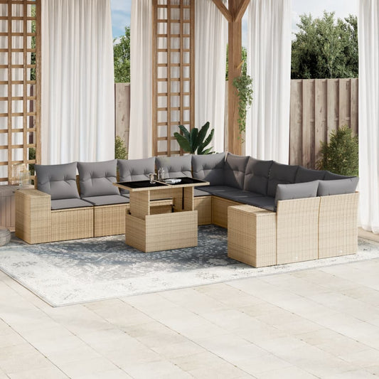 Set Divani da Giardino 11 pz con Cuscini Beige in Polyrattan | homemem39