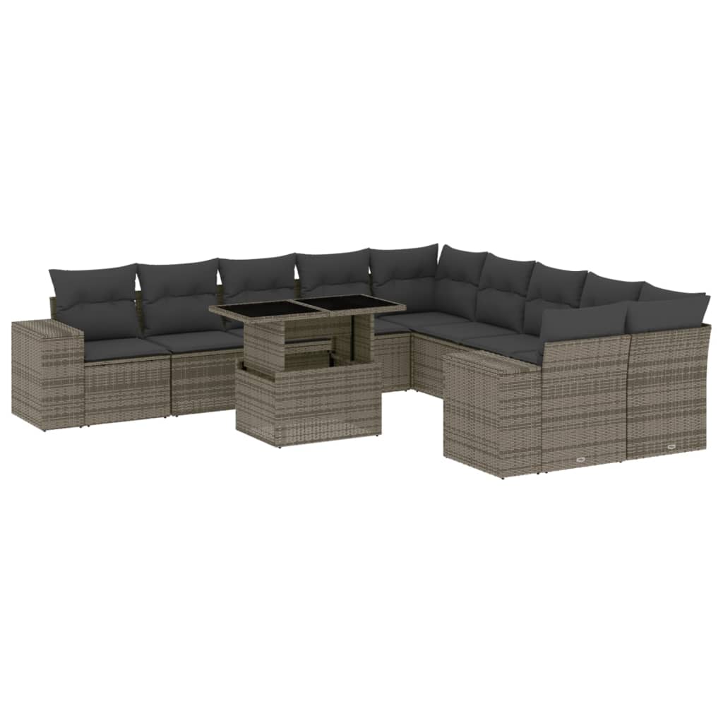 Set Divani da Giardino 11 pz con Cuscini in Polyrattan Grigio | homemem39