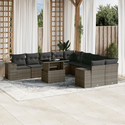 Set Divani da Giardino 11 pz con Cuscini in Polyrattan Grigio | homemem39