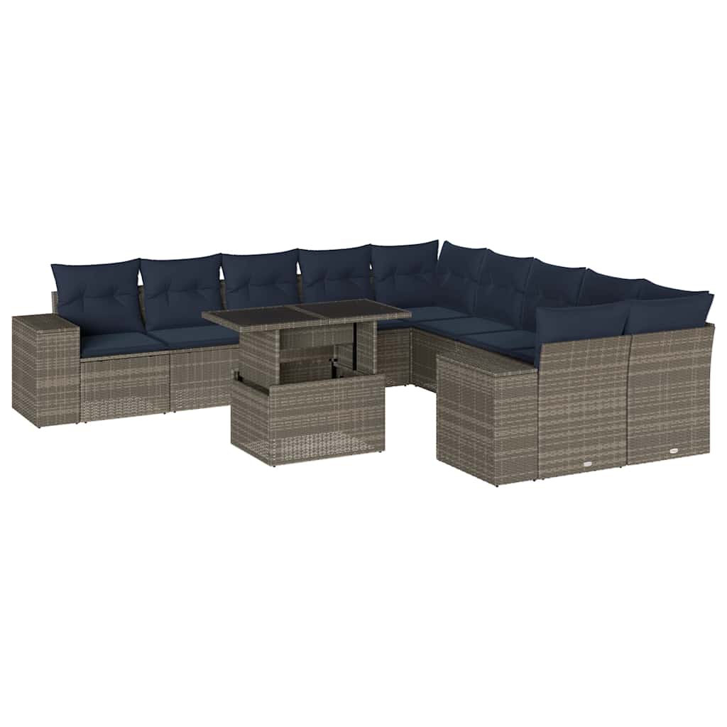 Set Divani da Giardino 11 pz con Cuscini Grigio in Polyrattan | homemem39