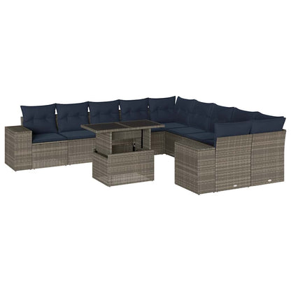 Set Divani da Giardino 11 pz con Cuscini Grigio in Polyrattan | homemem39