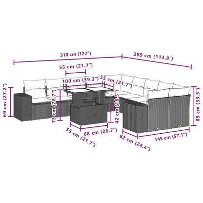 Set Divani da Giardino 11 pz con Cuscini Grigio in Polyrattan | homemem39