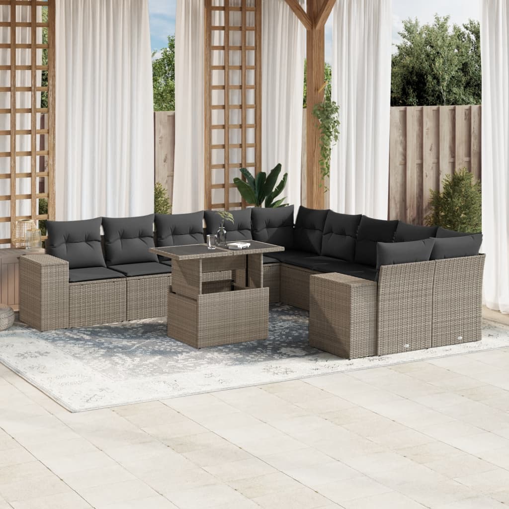 Set Divani da Giardino 11 pz con Cuscini in Polyrattan Grigio | homemem39