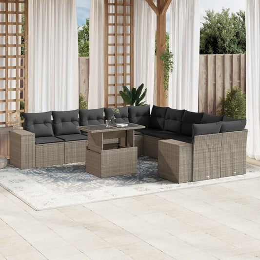 Set Divani da Giardino 11 pz con Cuscini in Polyrattan Grigio | homemem39