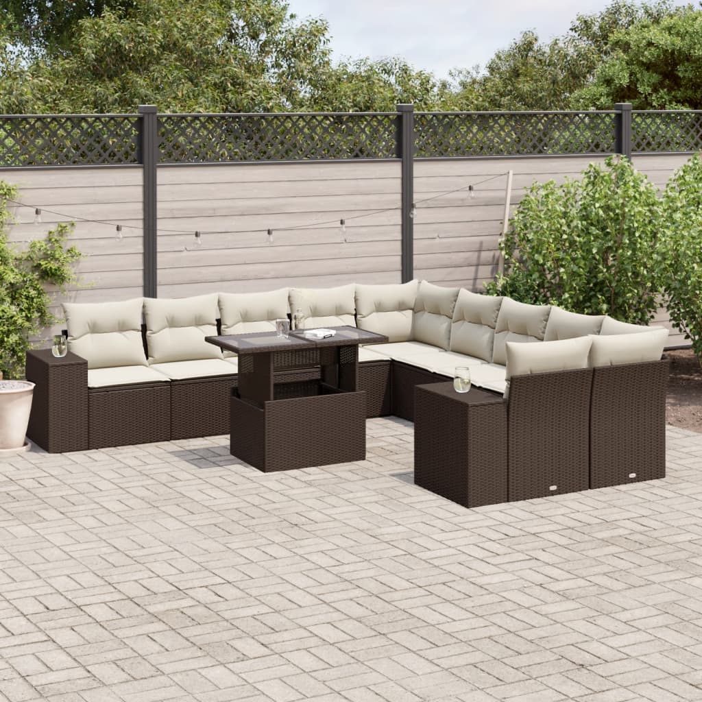 Set Divani da Giardino 11 pz con Cuscini Polyrattan Marrone | homemem39